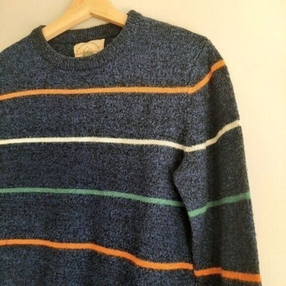 O'HANLON MILLS / Mens Pullover Sweater Navy Blue Stripes Lambswool Blend Sz S - Picture 5 of 13